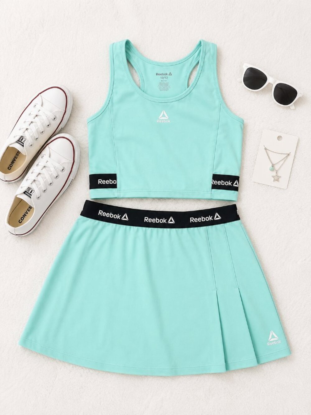 Reebok Girls' Aqua Two-Piece Athletic Tank Dress‎ with Black Branded Waistband